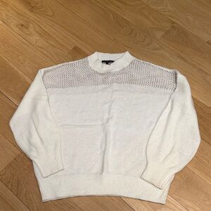 Women's Cream Crewneck Sweater with Lace Yoke